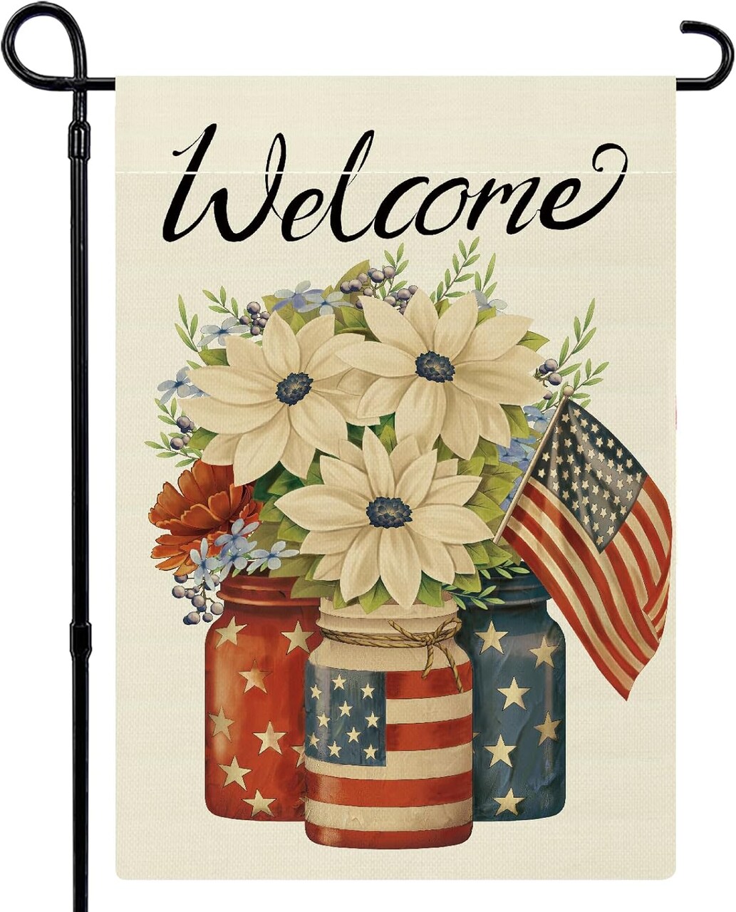 4th of July Garden Flag Patriotic Floral 12x18 Inch Double Sided Memorial Day Independence Day Flag Yard Outdoor Decoration